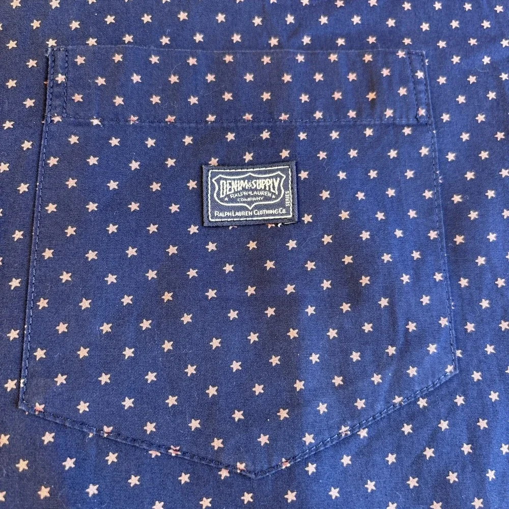 DENIM  & SUPPLY Ralph Lauren Stars ⭐️⭐️ Shirt Men's 2XL‎ Navy Short Sleeved